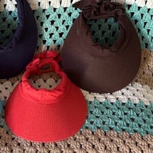 Scalia Collection 2pc Bundle Red Brown Bow Visor Hat Big Brim Womans sz OS